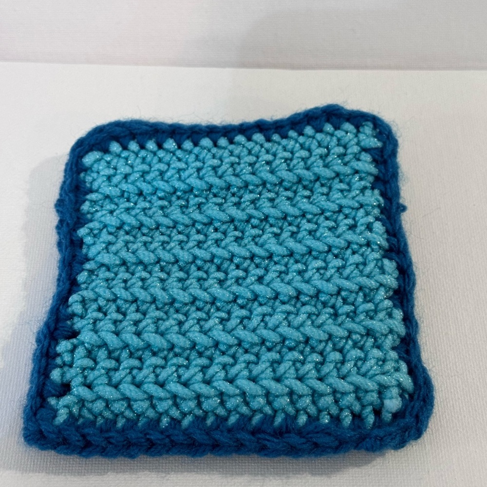 Kids Blue Crochet Washcloth - Soft Teal & Navy